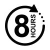 An icon of the phrase 8 hours in a circle, indicating the 8 hours of protection from Pelotan Performance Sunscreen