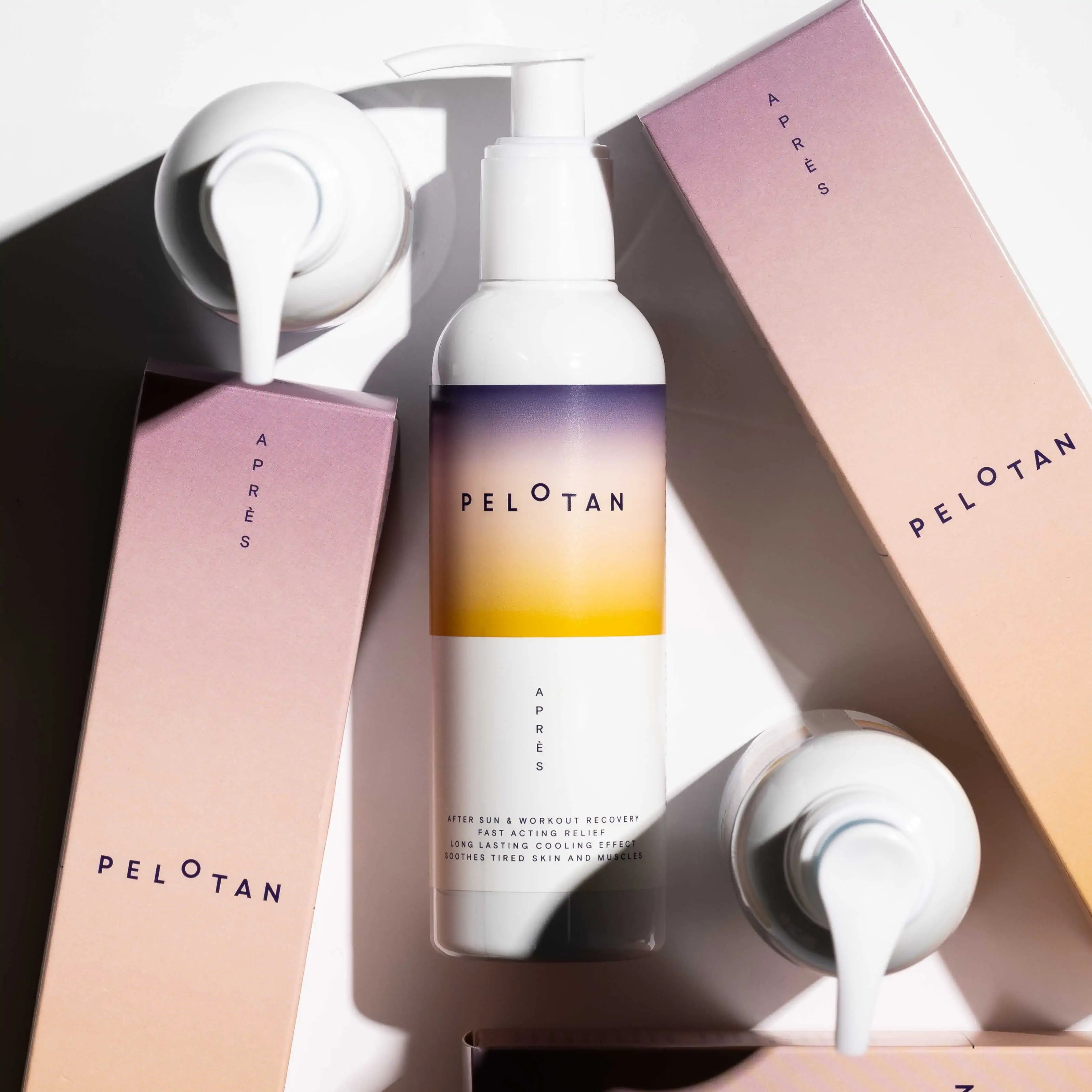 PELOTAN Apres sports recovery gel with packaging on a light background