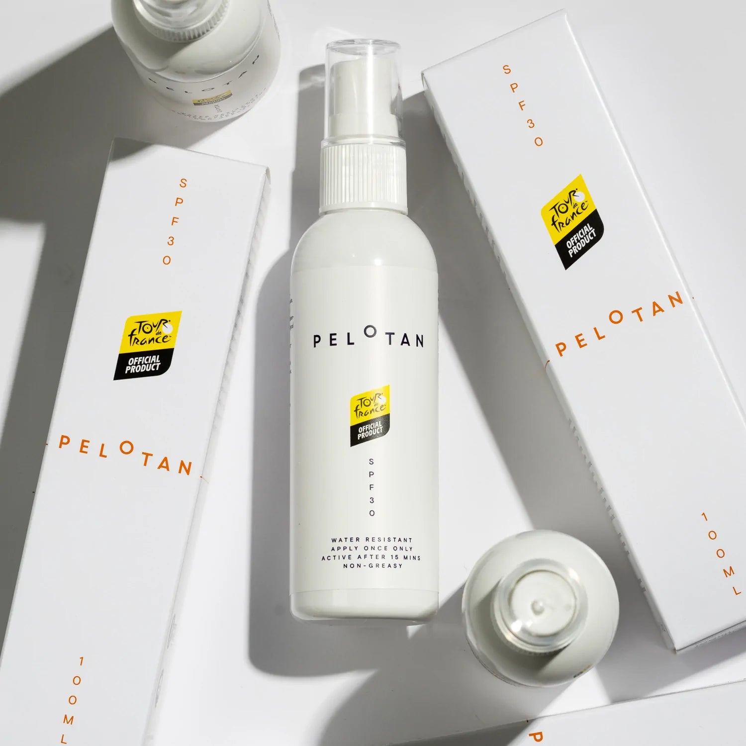 Pelotan’s SPF30 sunscreen, shown in a 100ml bottle. An official product of the Tour de France.