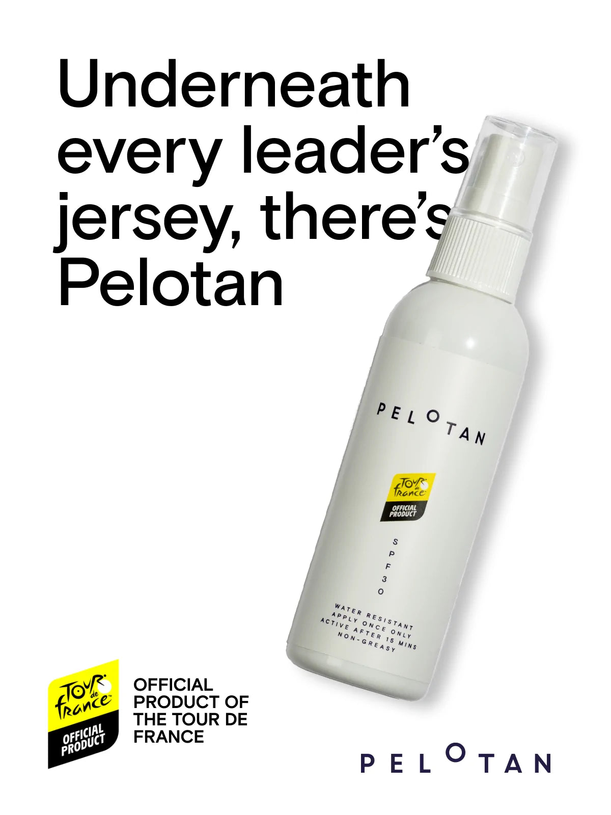 A white background banner showing the Tour de France collaboration with Pelotan - the world’s best sports sunscreen.